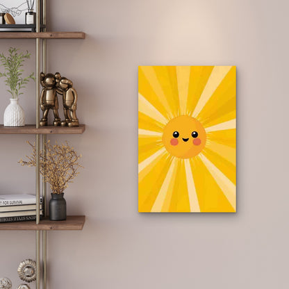 Cute Smiling Sun with Big Eyes & Blush Cheeks 60x90cm Metal Print Ready to Hang
