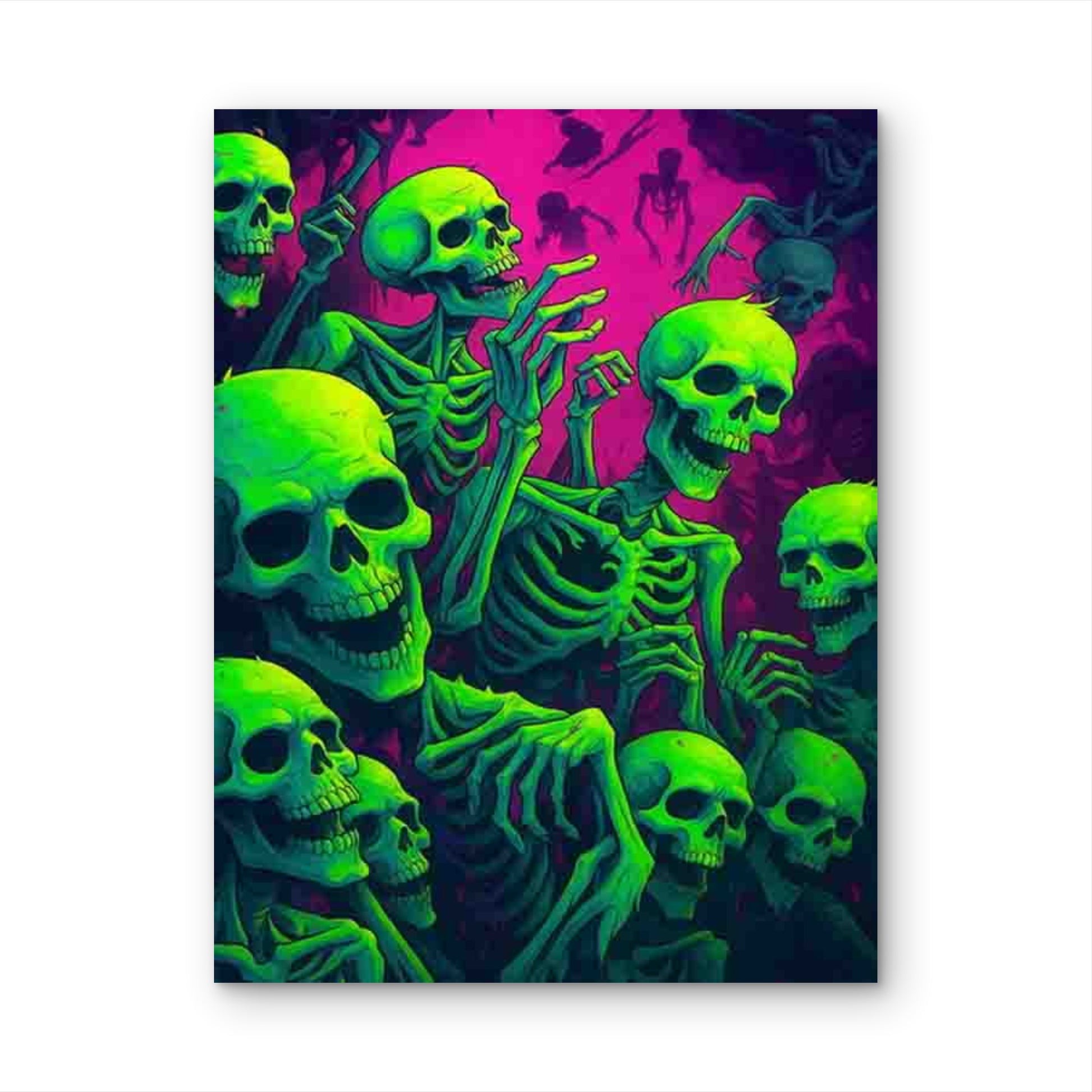 Retro Glowing Skeletons 60x90cm Metal Print Ready to Hang - Bella Home Decor
