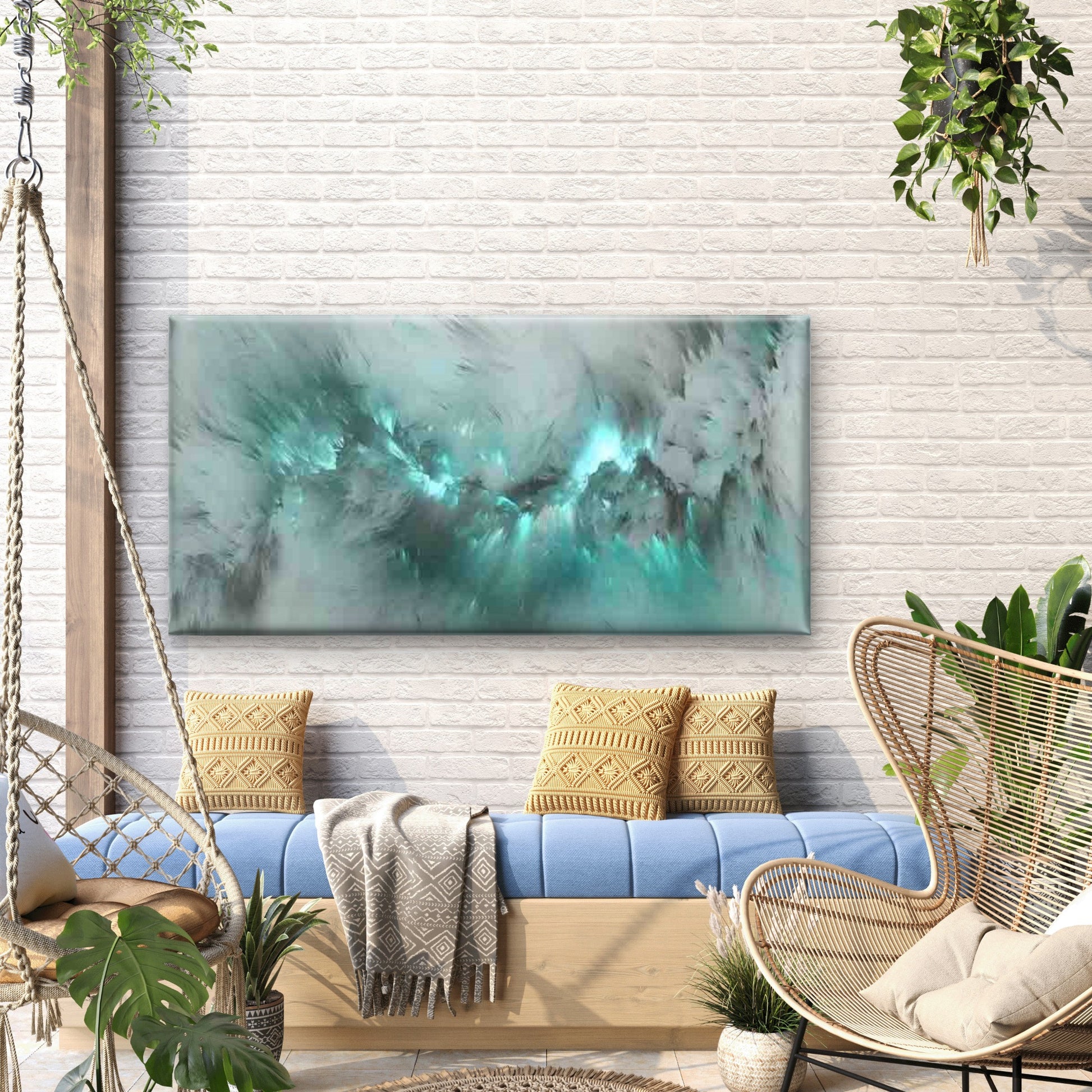 Abstract Aqua & White Wall Art Canvas Office Home Room Framed 120x60cm - Bella Home Decor
