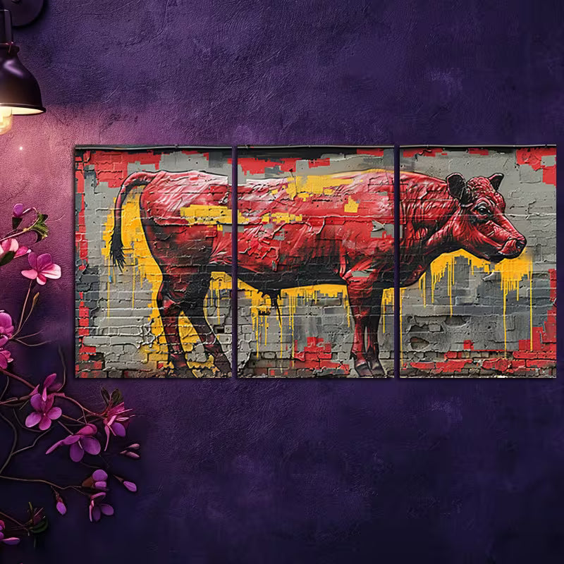 3pcs Modern Abstract Cow Artwork Wall Art Set Canvas Framed 40x60cm - High Quality Print 100% Australian Made Wall Canvas Ready to Hang
