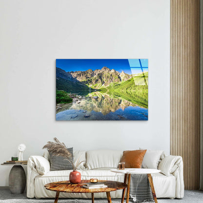 Mountains Alpine Lake Tempered Glass Printing Wall Art Australian Made Quality