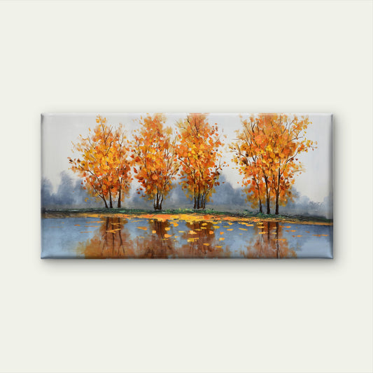 Modern Fall Forest Lake Scene Wall Art Canvas Office Home Room Framed 120x60cm