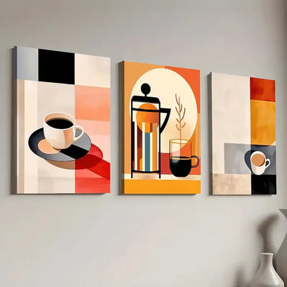 3pcs Modern Fashion Abstract Geometry Coffee Art Wall Art Canvas Unframed - High Quality Print 100% Australian Made Wall Canvas