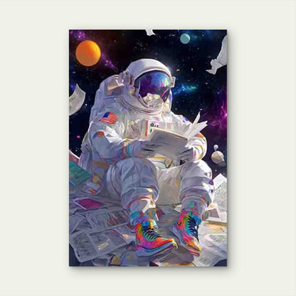 Astronaut Reading in Space Metal Print Ready to Hang - Bella Home Decor