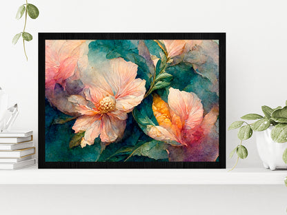 Watercolor Floral Painting Glass Framed Wall Art, Ready to Hang Quality Print Without White Border Black