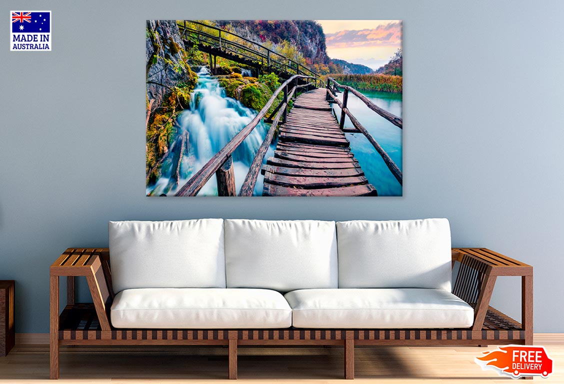 Pure Waterfall In Autumn Forest Print 100% Australian Made