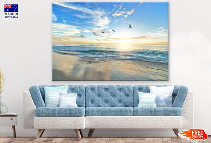 Birds Flying on Blue Sky with Sea View Photograph 90x60cm Print 100% Australian Made