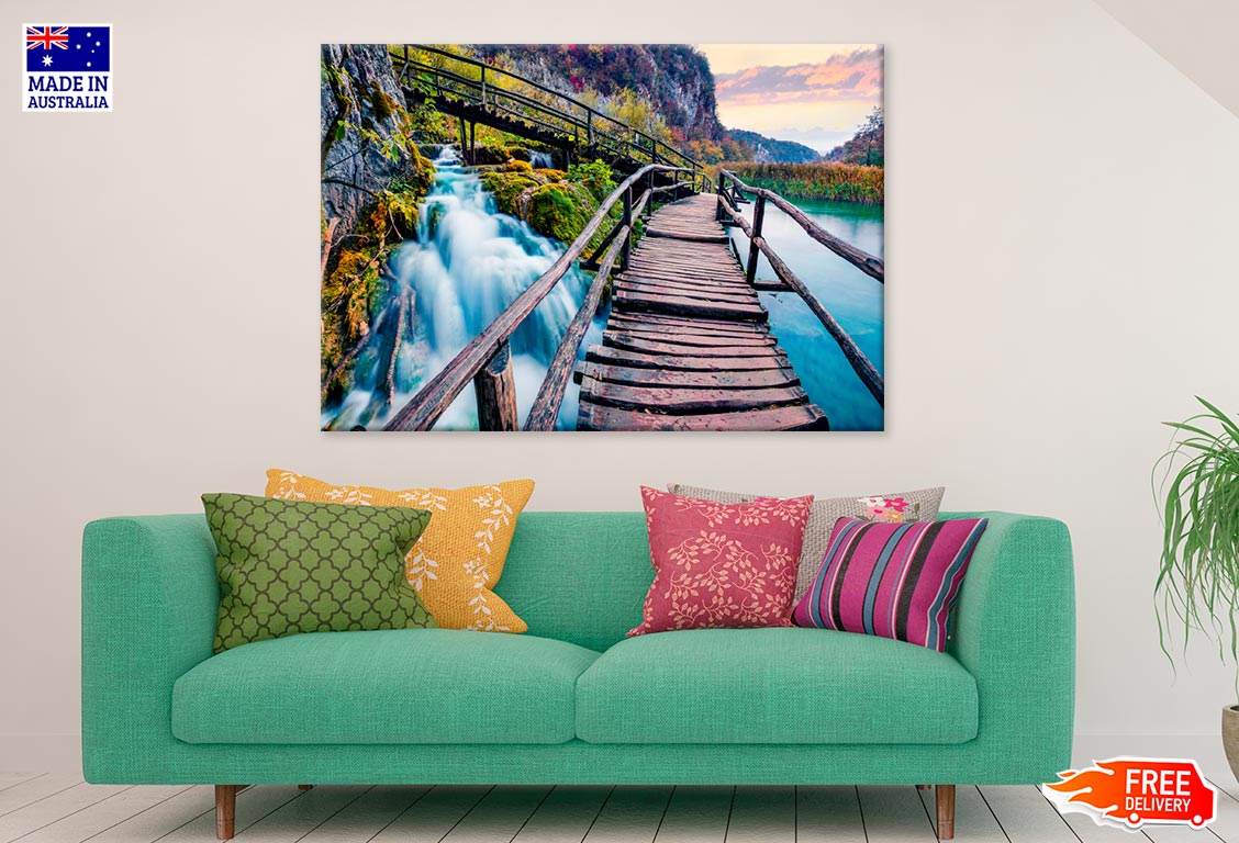 Pure Waterfall In Autumn Forest Print 100% Australian Made