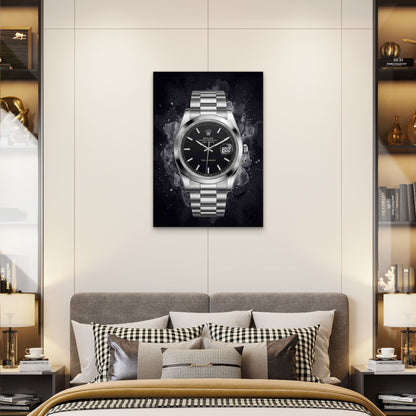 Black Splash Silver Luxury Watch 40x60cm Metal Print Ready to Hang - Bella Home Decor