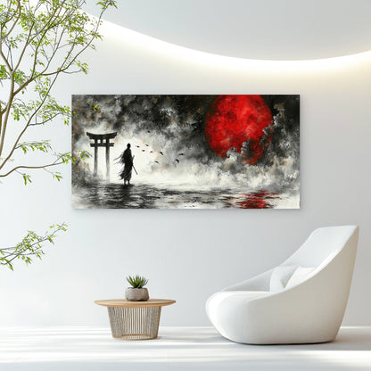 Bloodmoon Over The Ancient Gate Wall Art Canvas Office Home Room Framed 120x60cm