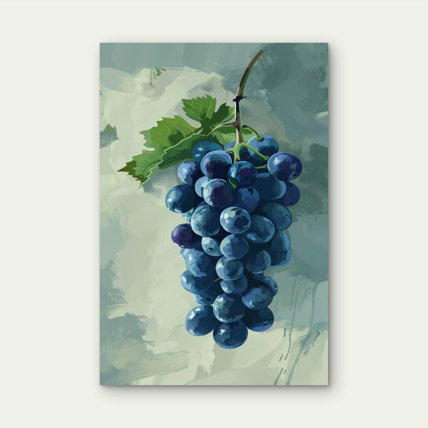 Painting of Blue Grapes with Green Leaf 40x60cm Metal Print Ready to Hang