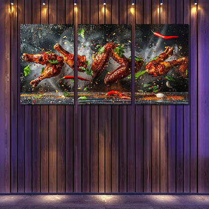 3pcs Chicken Wings Float in the Air Design Wall Art Set Canvas Framed 60x90cm - High Quality Print 100% Australian Made Wall Canvas Ready to Hang - Bella Home Decor