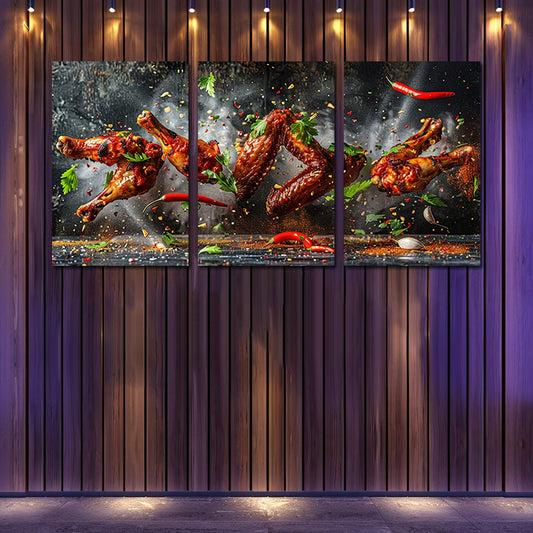 3pcs Chicken Wings Float in the Air Design Wall Art Set Canvas Framed 50x70cm - High Quality Print 100% Australian Made Wall Canvas Ready to Hang
