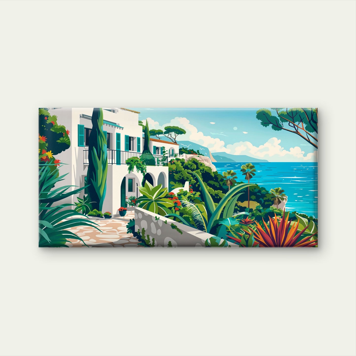 Mediterranean Village Scenic Wall Art Canvas Office Home Room Framed 120x60cm