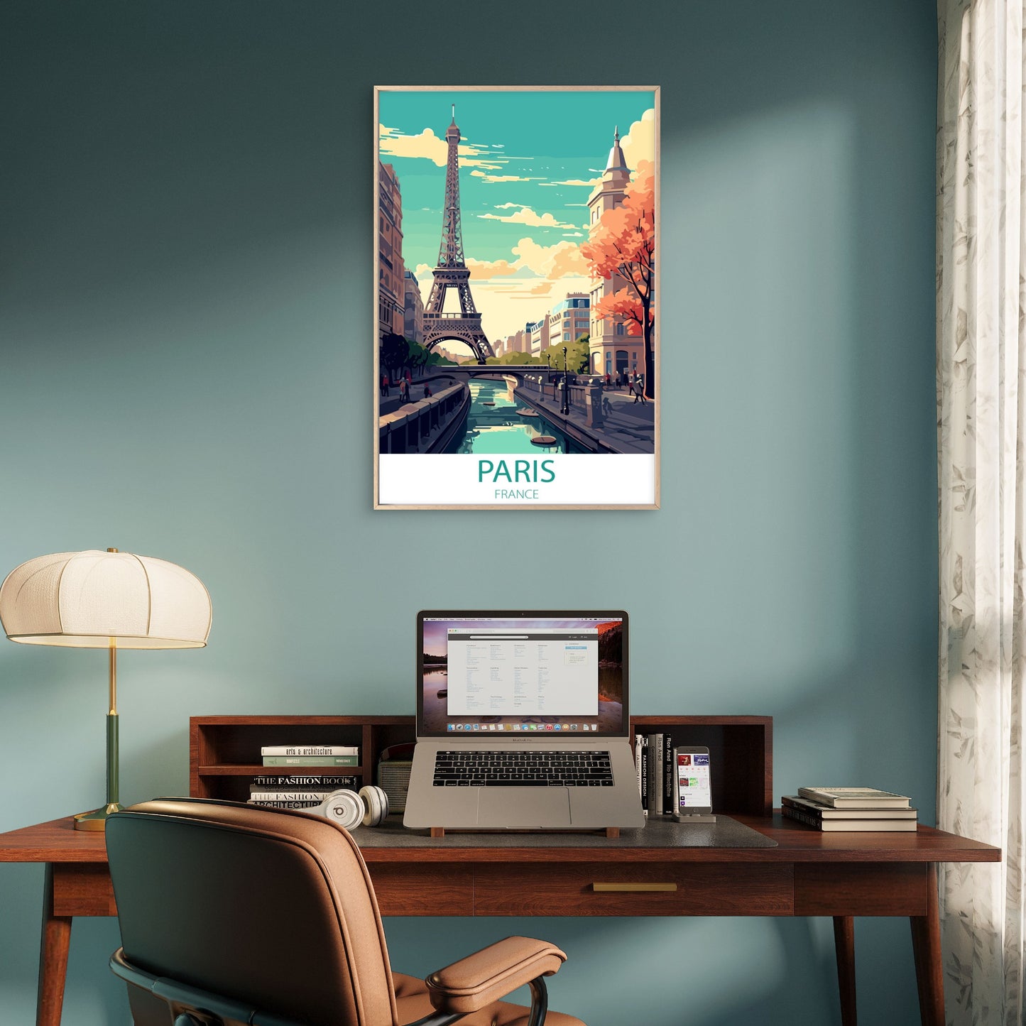 Paris France Eiffel Tower River Seine Retro Vintage Travel Print Wall Art