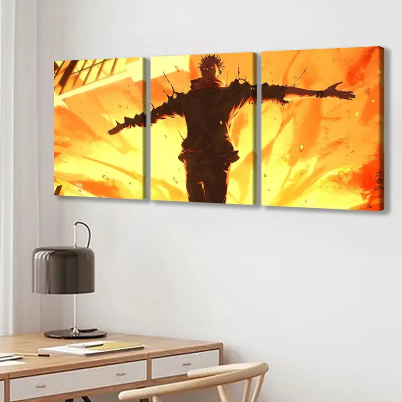 3pcs Explosive Anime Comic Landscape Wall Art Set Canvas Framed 40x60cm - High Quality Print 100% Australian Made Wall Canvas Ready to Hang