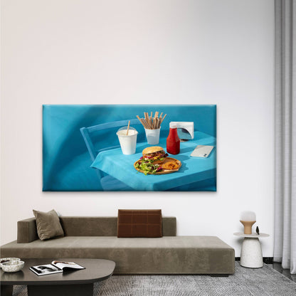 Fast Food Meal On Blue Table Wall Art Canvas Office Home Room Framed 120x60cm