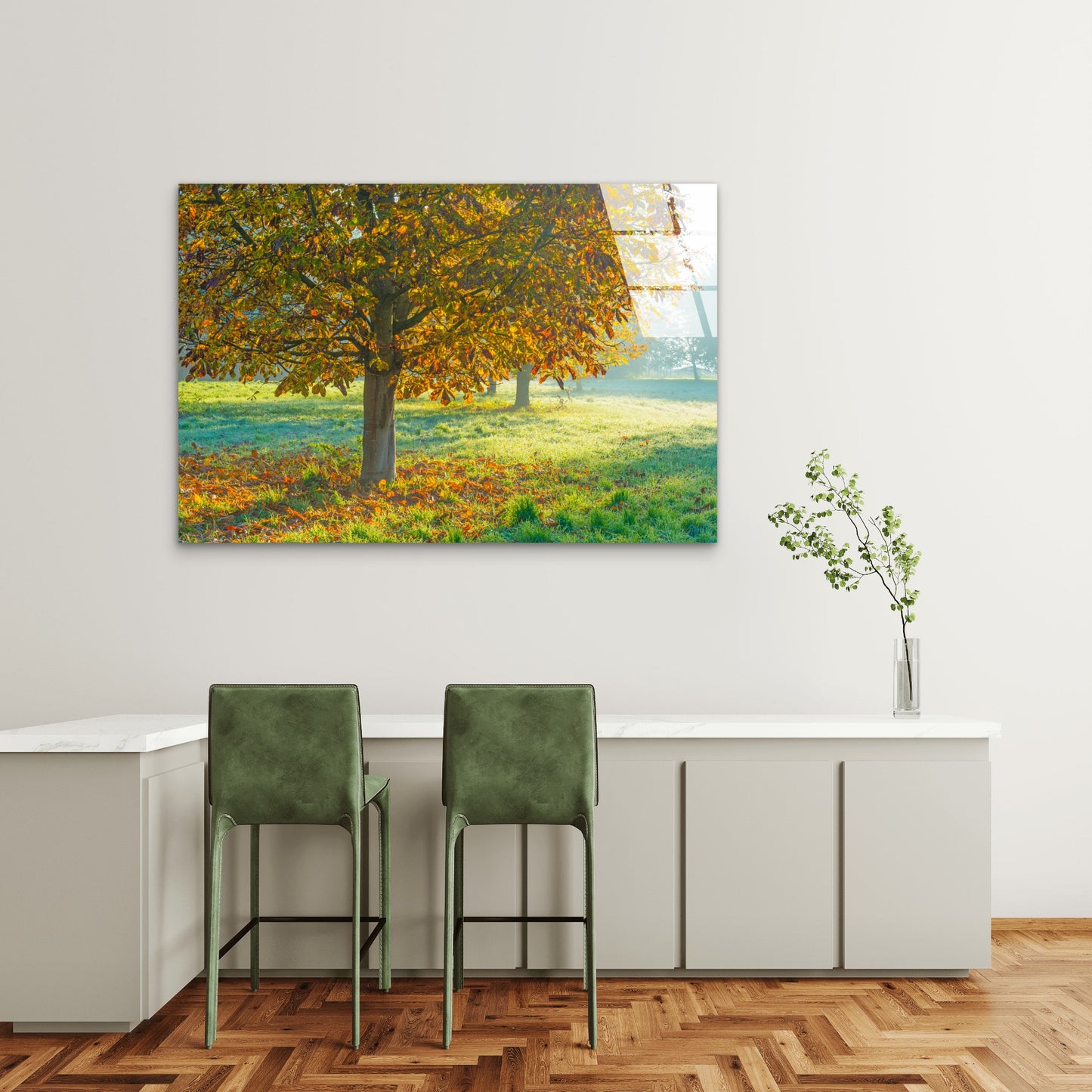 Golden Autumn Tree Tempered Glass Printing Wall Art Australian Made Quality