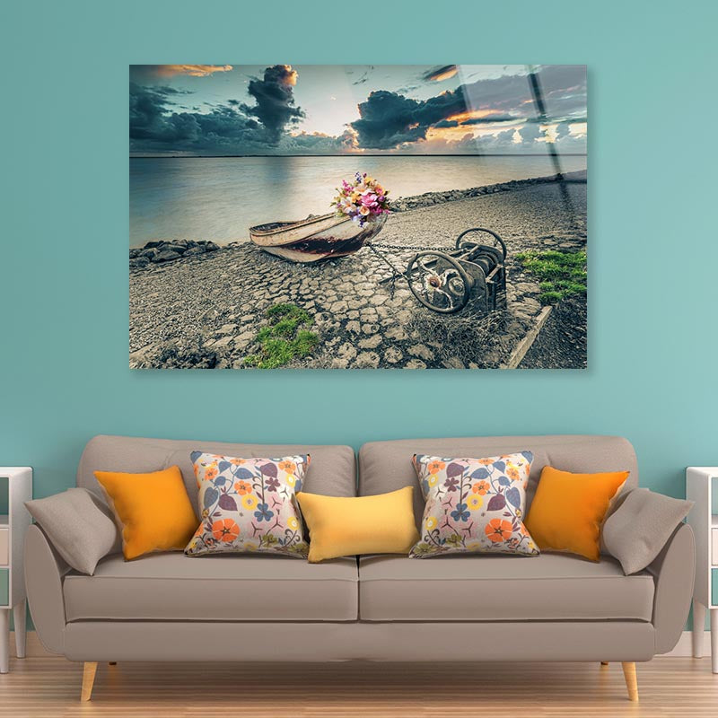 Scenic Sunset Beach Boat Acrylic Glass Print Tempered Glass Wall Art 100% Made in Australia Ready to Hang