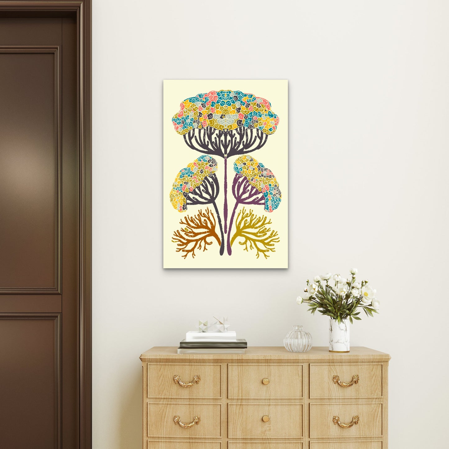 Organic Coral Floral Pattern Art 40x60cm Metal Print Ready to Hang - Bella Home Decor