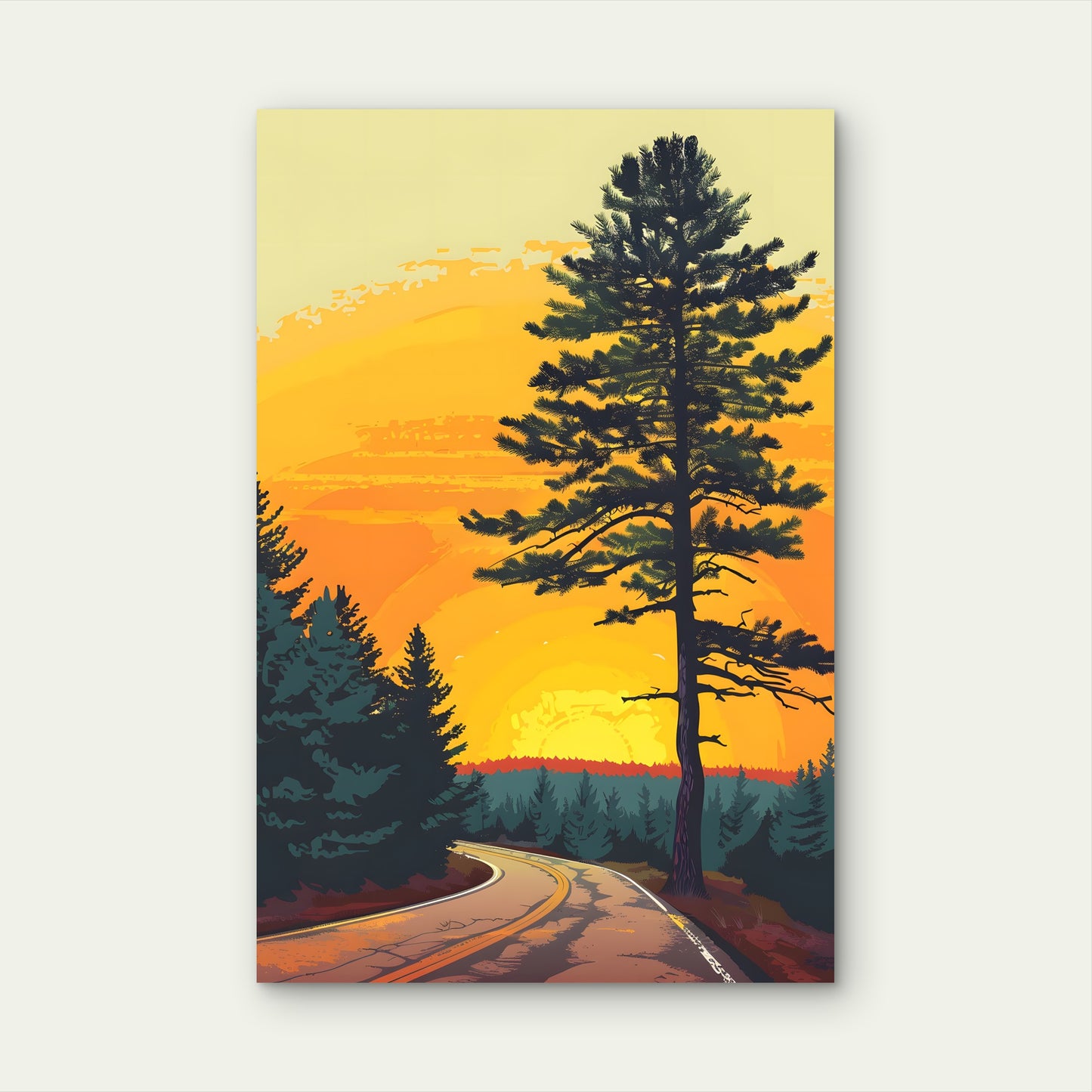 Western Open Road Sunset Forest 40x60cm Metal Print Ready to Hang