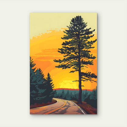 Western Open Road Sunset Forest 40x60cm Metal Print Ready to Hang