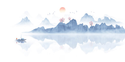 Zen Blue Mountain Lake Silhouette Wall Art Canvas Office Home Room Framed 120x60cm - Bella Home Decor