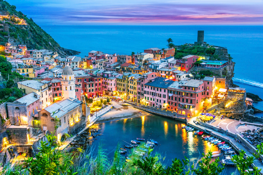 Picturesque Town Of Vernazza Glass Framed Wall Art, Ready to Hang Quality Print