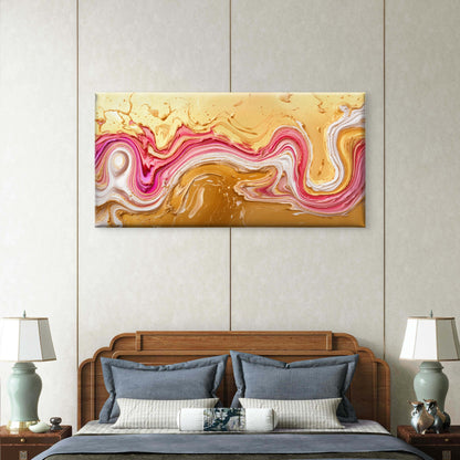 Fluid Pink Gold Liquid Marble Wall Art Canvas Office Home Room Framed 120x60cm
