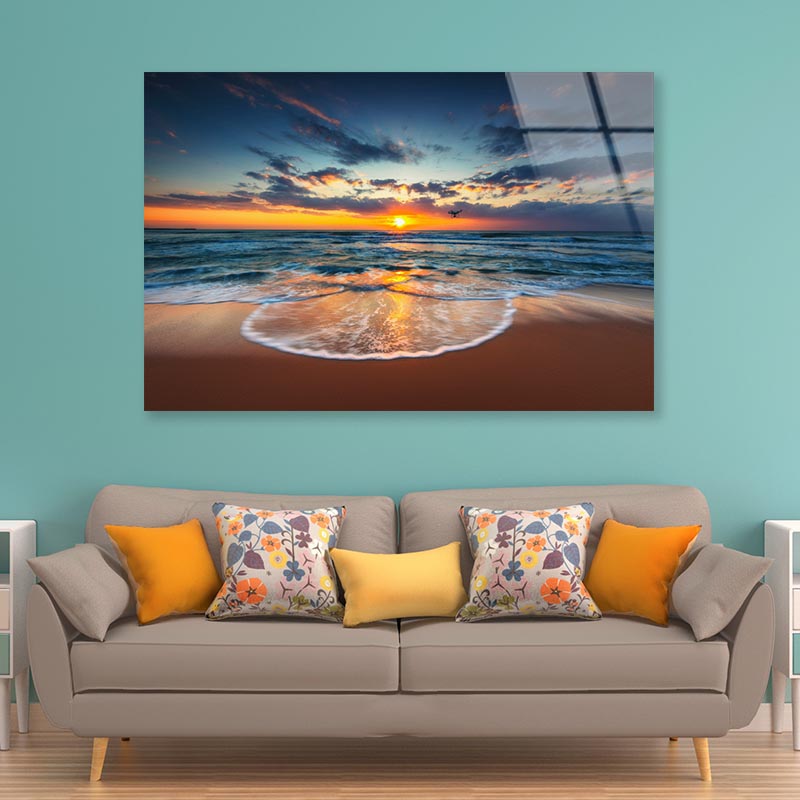 Flying Drone Over the Sea Sunrise Shot Acrylic Glass Print Tempered Glass Wall Art 100% Made in Australia Ready to Hang