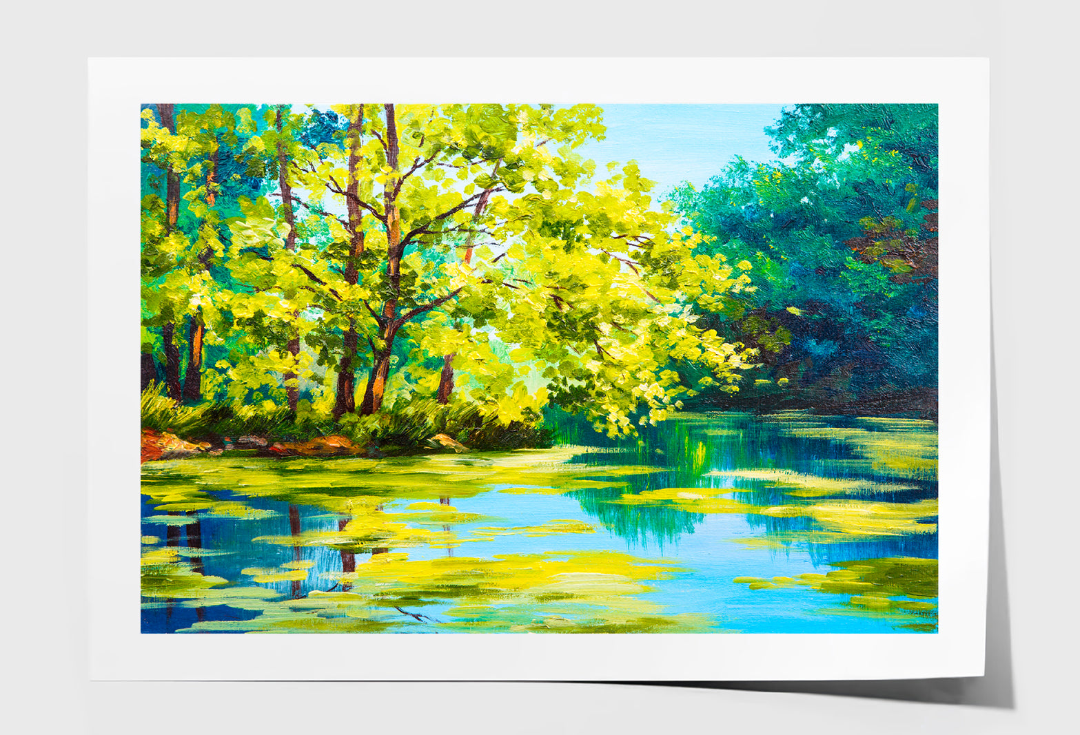 Lake In The Forest Oil Painting Wall Art Limited Edition High Quality Print Unframed Roll Canvas None