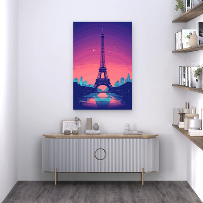 Paris Eiffel Tower Sunset Purple 40x60cm Metal Print Ready to Hang