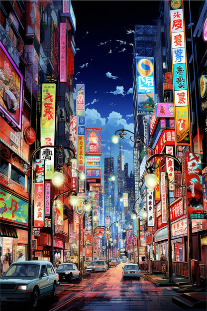 Cityscape Anime Urban Area Art 40x60cm Metal Print Ready to Hang