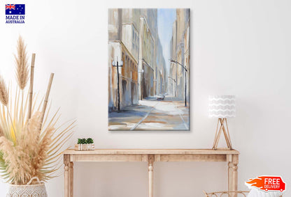 A City Street Scene Beige Oil Paint Wall Art Limited Edition High Quality Print