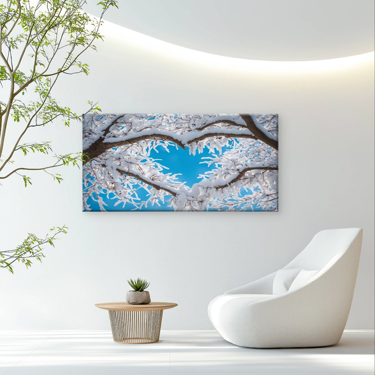 Snow Covered Winter Tree Branches Sky Wall Art Canvas Office Home Framed 120x60cm - Bella Home Decor