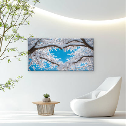 Snow Covered Winter Tree Branches Sky Wall Art Canvas Office Home Framed 120x60cm - Bella Home Decor