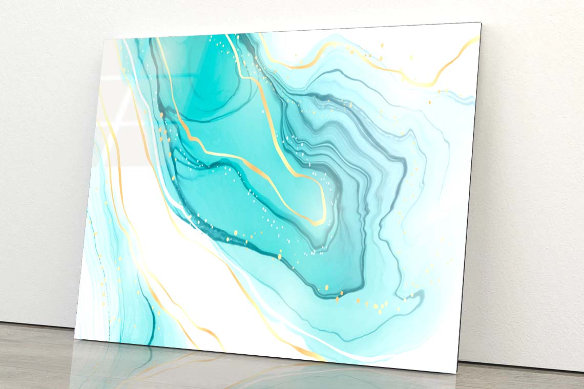 Pastel Cyan Mint Liquid Acrylic Glass Print Tempered Glass Wall Art 100% Made in Australia Ready to Hang