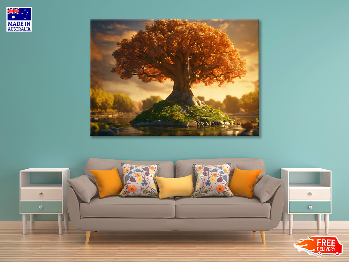 A Tree with Orange Leaves with Cloudy Sky Print 100% Australian Made - Bella Home Decor