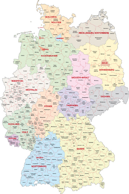 Administrative Map of Germany Home Decor Premium Quality Poster Print Choose Your Sizes