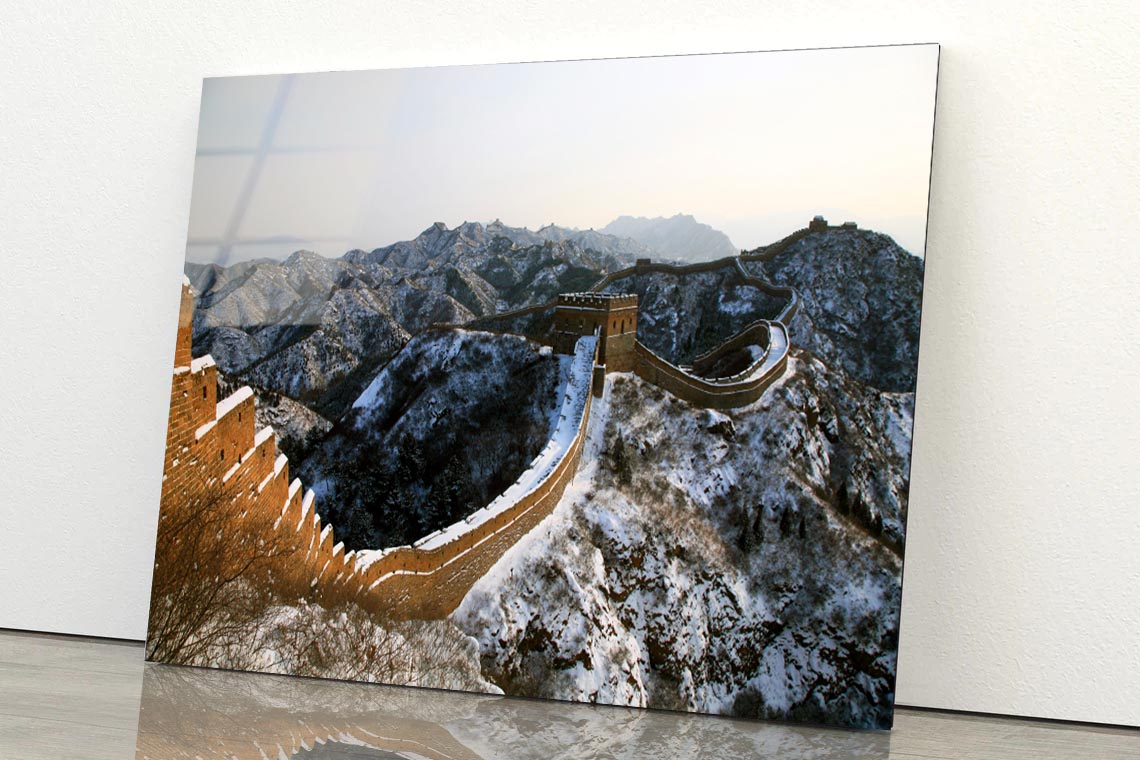 View Of the Great Wall of China in The Snow Acrylic Glass Print Tempered Glass Wall Art 100% Made in Australia Ready to Hang