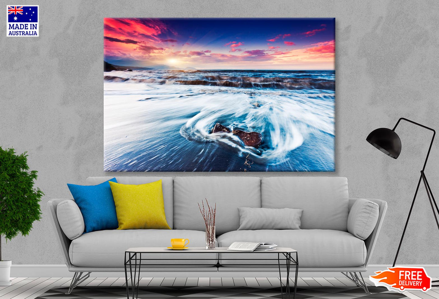 Fantastic Sunset Over the Stormy Sea  Wall Art Decor 100% Australian Made