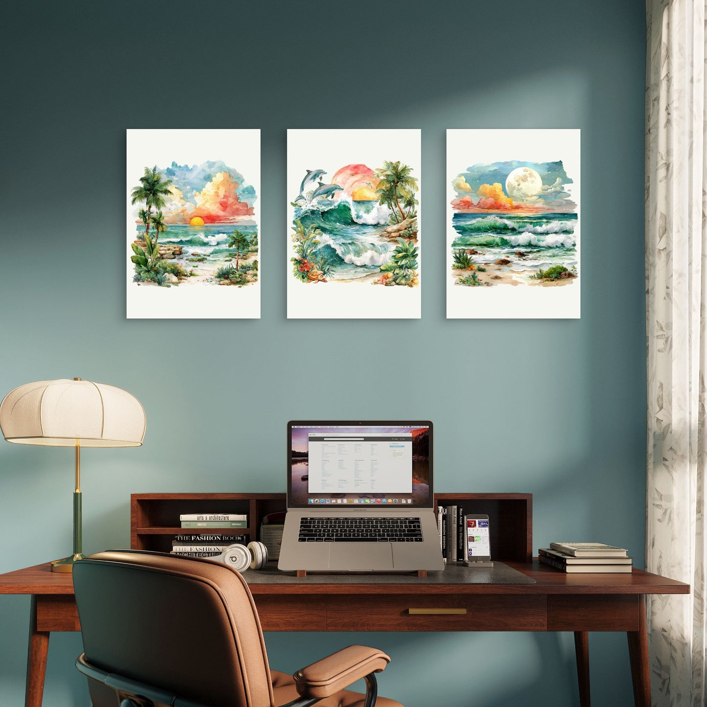 3pcs Hawaii Beach Sunset Dolphin Wall Art Set Canvas Framed 40x60cm - High Quality Print 100% Australian Made Wall Canvas Ready to Hang