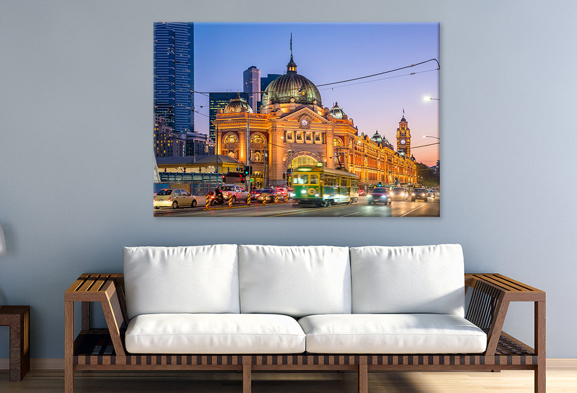 Flinders Street Station Melbourne Tram Sunset Wall Art Decor 100% Australian Made