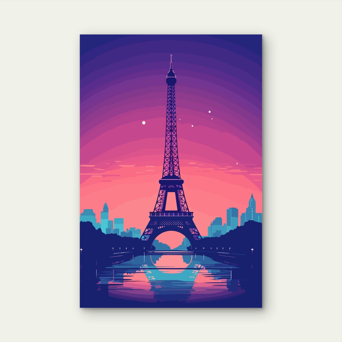 Paris Eiffel Tower Sunset Purple 40x60cm Metal Print Ready to Hang