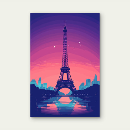 Paris Eiffel Tower Sunset Purple 40x60cm Metal Print Ready to Hang