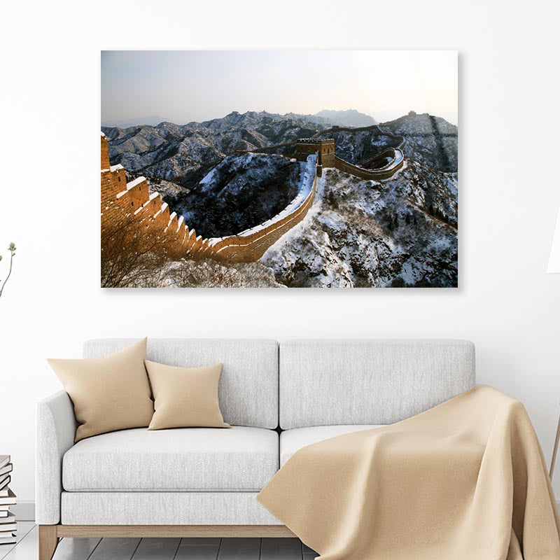 View Of the Great Wall of China in The Snow Acrylic Glass Print Tempered Glass Wall Art 100% Made in Australia Ready to Hang