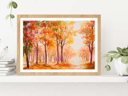 Colorful Autumn Forest Glass Framed Wall Art, Ready to Hang Quality Print With White Border Oak