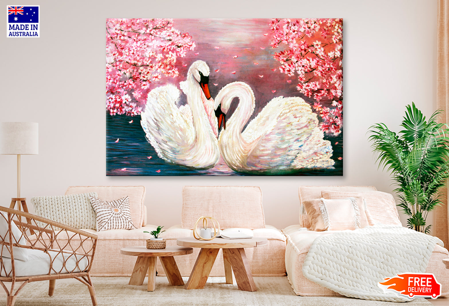 Swarns With Pink Flowers Oil Painting Wall Art Limited Edition High Quality Print