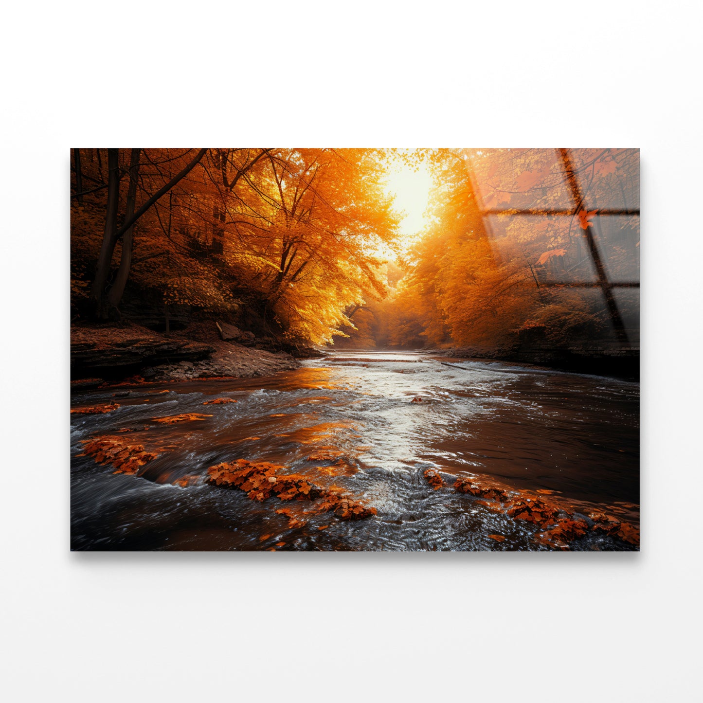 Orange autumn on The River Acrylic Glass Print Tempered Glass Wall Art 100% Made in Australia Ready to Hang - Bella Home Decor