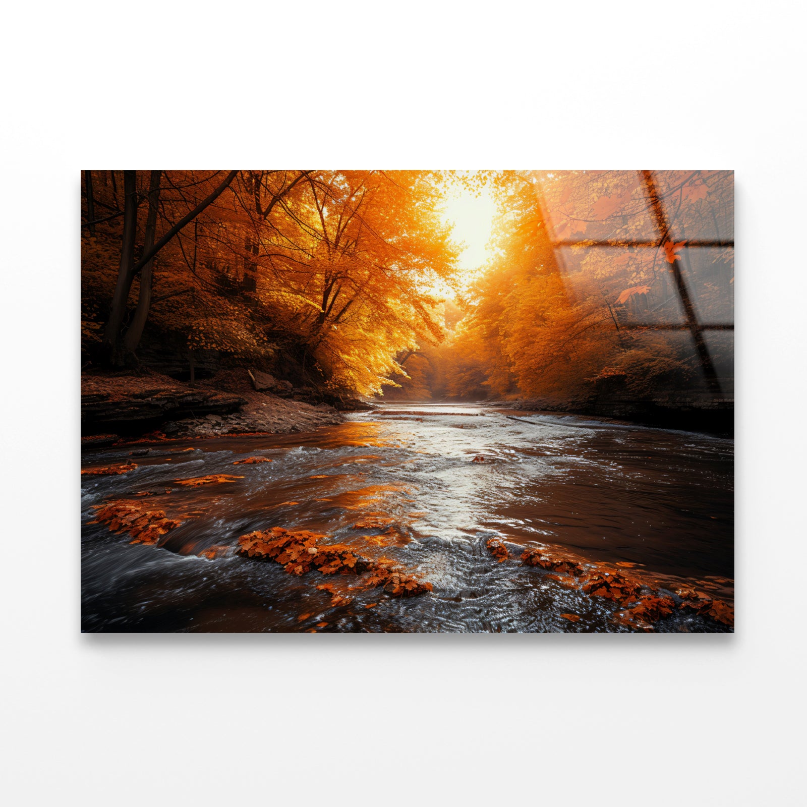Orange autumn on The River Acrylic Glass Print Tempered Glass Wall Art 100% Made in Australia Ready to Hang - Bella Home Decor